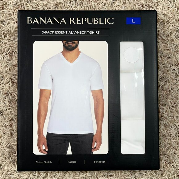Banana Republic Men's V-Neck Tee T-Shirt White 3-Pack, Size Large (New) - Picture 1 of 7